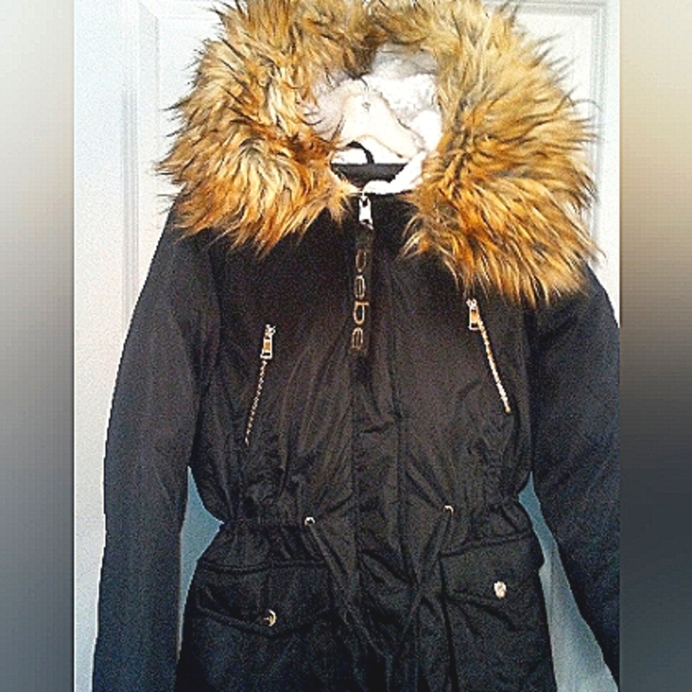 BEBE Winter fur hooded coat